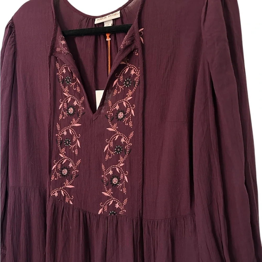🌴 Knox Rose NWT Embroidered Midi Dress Purple - Pockets - Picture 6 of 6